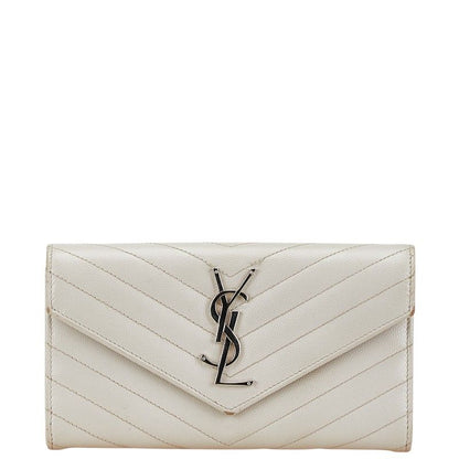 Saint Laurent Cassandra Stitch Wallet White Leather