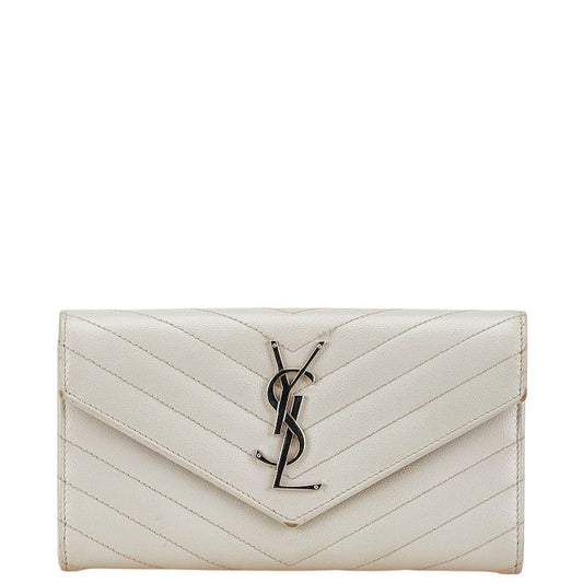 Saint Laurent Cassandra Stitch Wallet White Leather