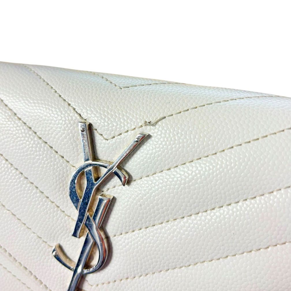 Saint Laurent Cassandra Stitch Wallet White Leather — view 4