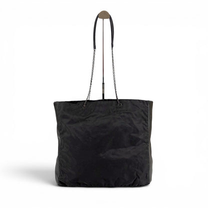 Prada Flower Motif Chain Tote Bag Tessuto Nylon Leather Black Rose — view 2
