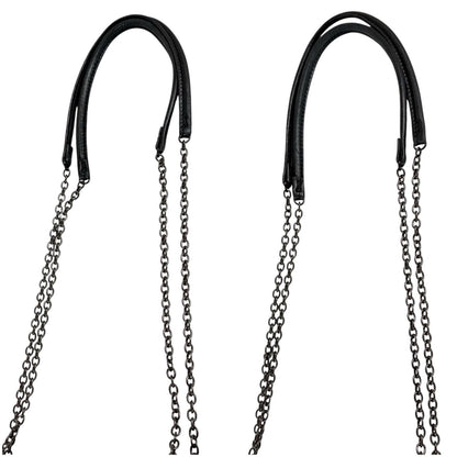 Prada Flower Motif Chain Tote Bag Tessuto Nylon Leather Black Rose — view 6