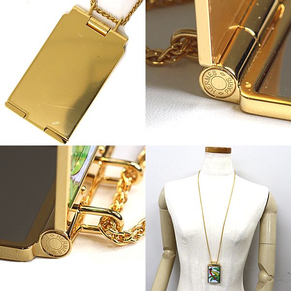 Hermes On The Beach Mirror Compact Pendant With Necklace Gold Multicolor — view 6