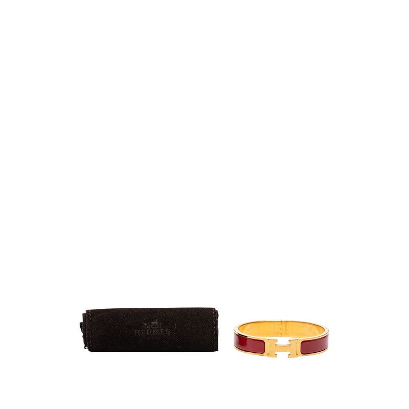 Hermes Clic H PM Enamel Bracelet Bangle Gold Red Plated — view 5