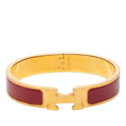 Hermes Clic H PM Enamel Bracelet Bangle Gold Red Plated — view 4