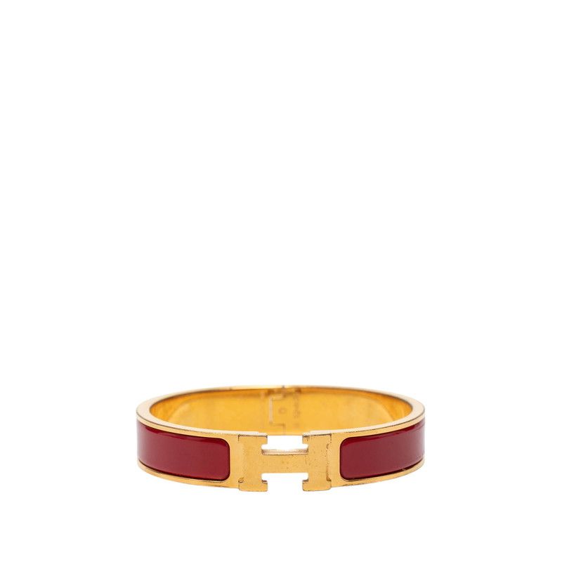 Hermes Clic H PM Enamel Bracelet Bangle Gold Red Plated