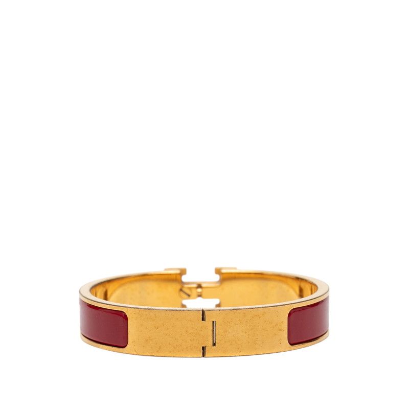 Hermes Clic H PM Enamel Bracelet Bangle Gold Red Plated — view 3
