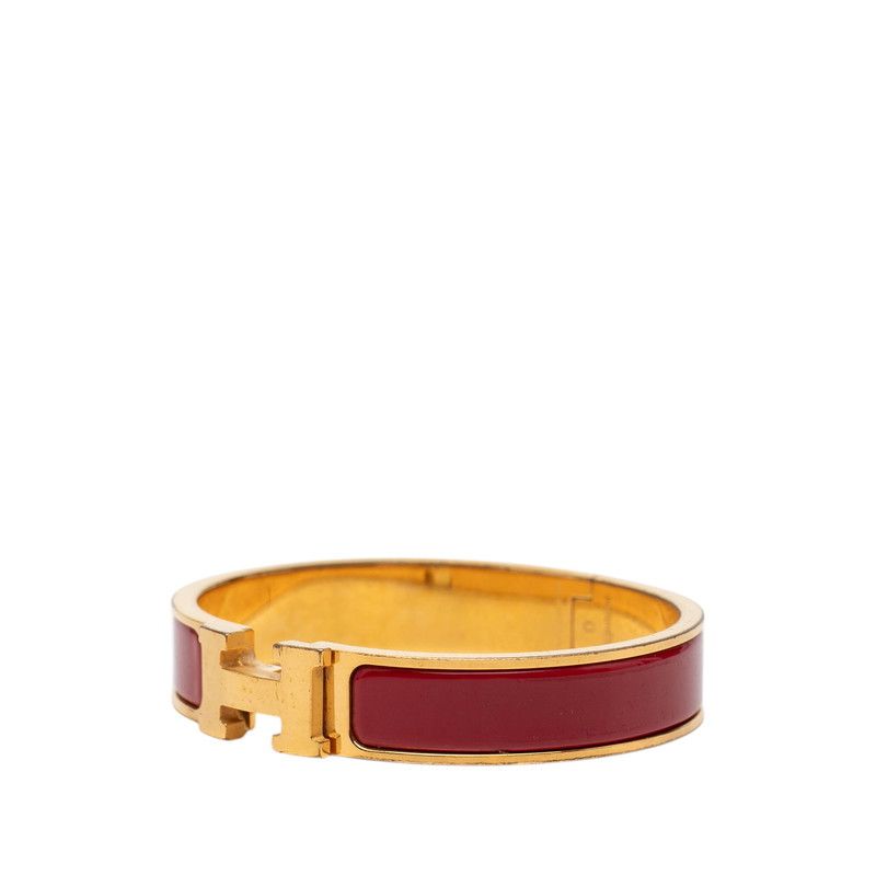 Hermes Clic H PM Enamel Bracelet Bangle Gold Red Plated — view 2