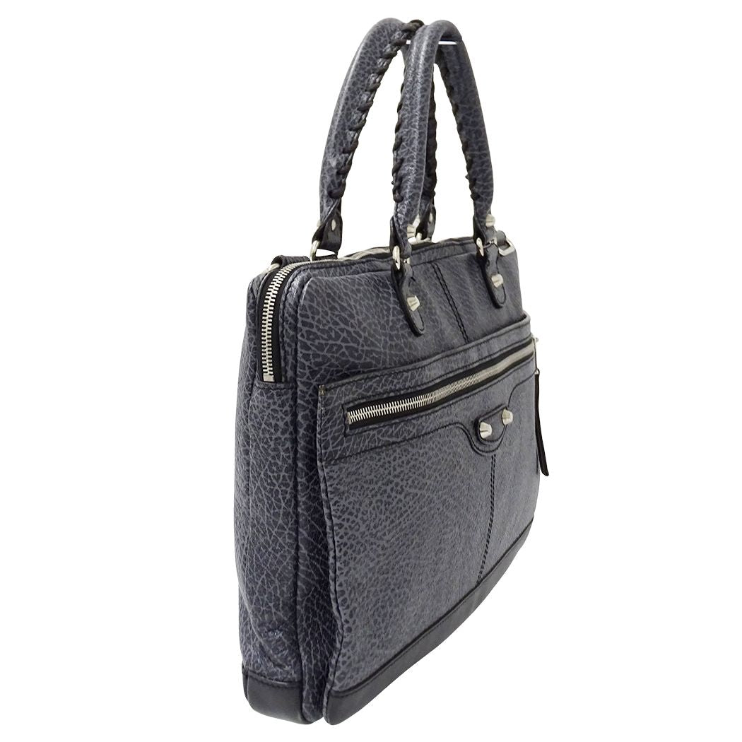 Balenciaga Business Leather Blue Gray Briefcase — view 4