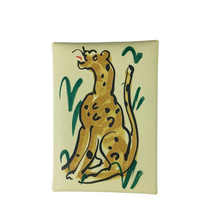 Hermes Card Case Calvi Duo Spring Panthere Jaune Poussin Veau Swift Silver