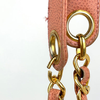 Chanel CC Logo Chain Tote Shoulder Bag Caviar Leather Salmon Pink — view 7
