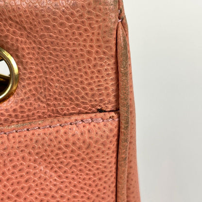 Chanel CC Logo Chain Tote Shoulder Bag Caviar Leather Salmon Pink — view 5