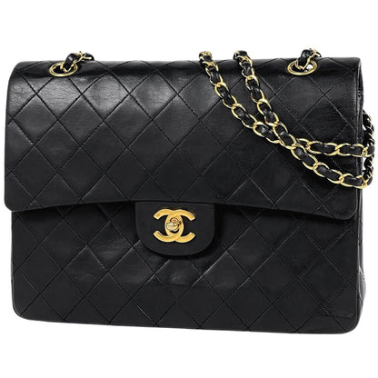 Chanel Quilted Double Flap Chain Shoulder Bag CC Logo Leather Black