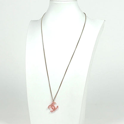 Chanel CC Logo Rhinestone Necklace Plastic Pink Gold — view 5
