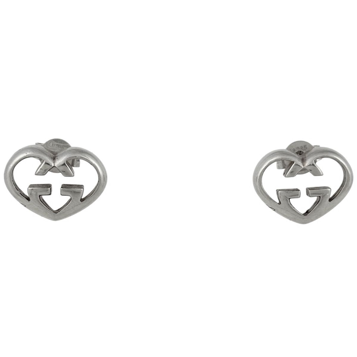 Gucci Interlocking G Earrings Heart 925 Sterling Silver