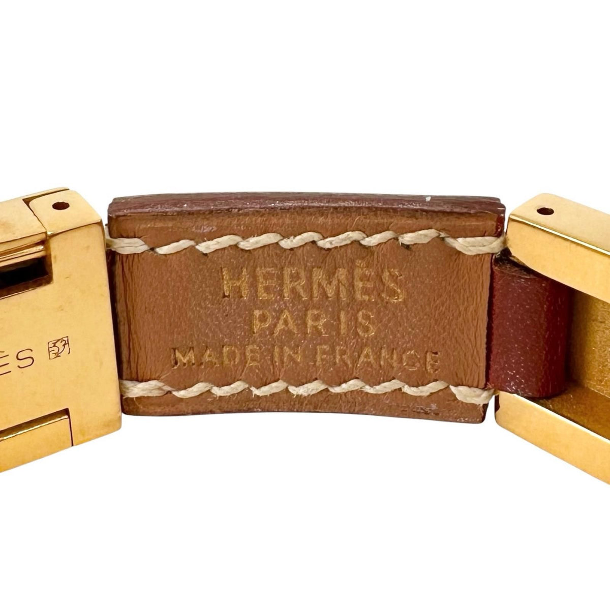 Hermes Leather Metal Brown Bracelet Gold — view 6