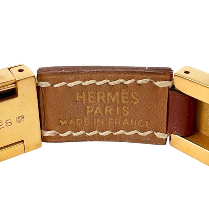 Hermes Leather Metal Brown Bracelet Gold — view 6
