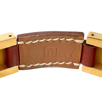 Hermes Leather Metal Brown Bracelet Gold — view 8