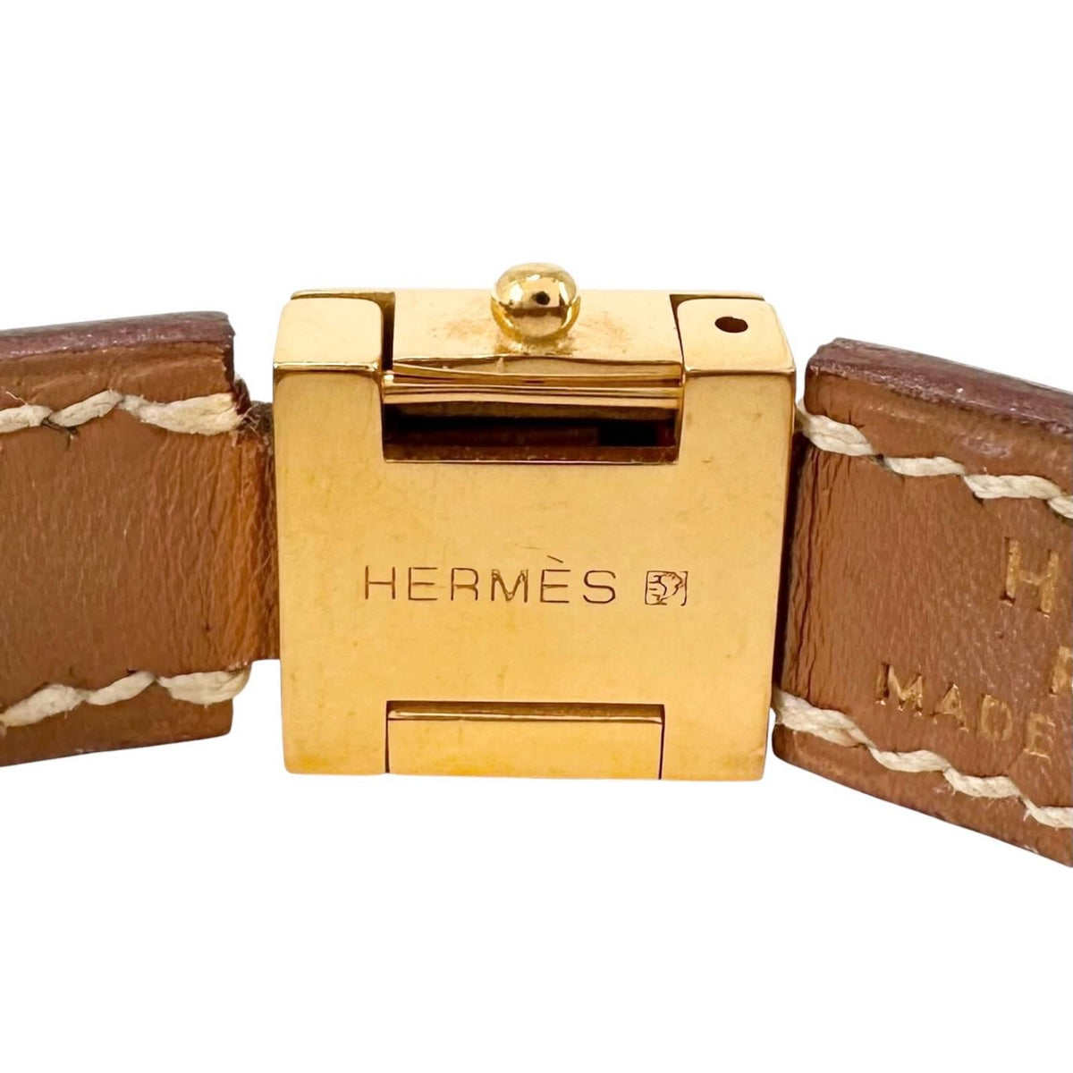 Hermes Leather Metal Brown Bracelet Gold — view 7