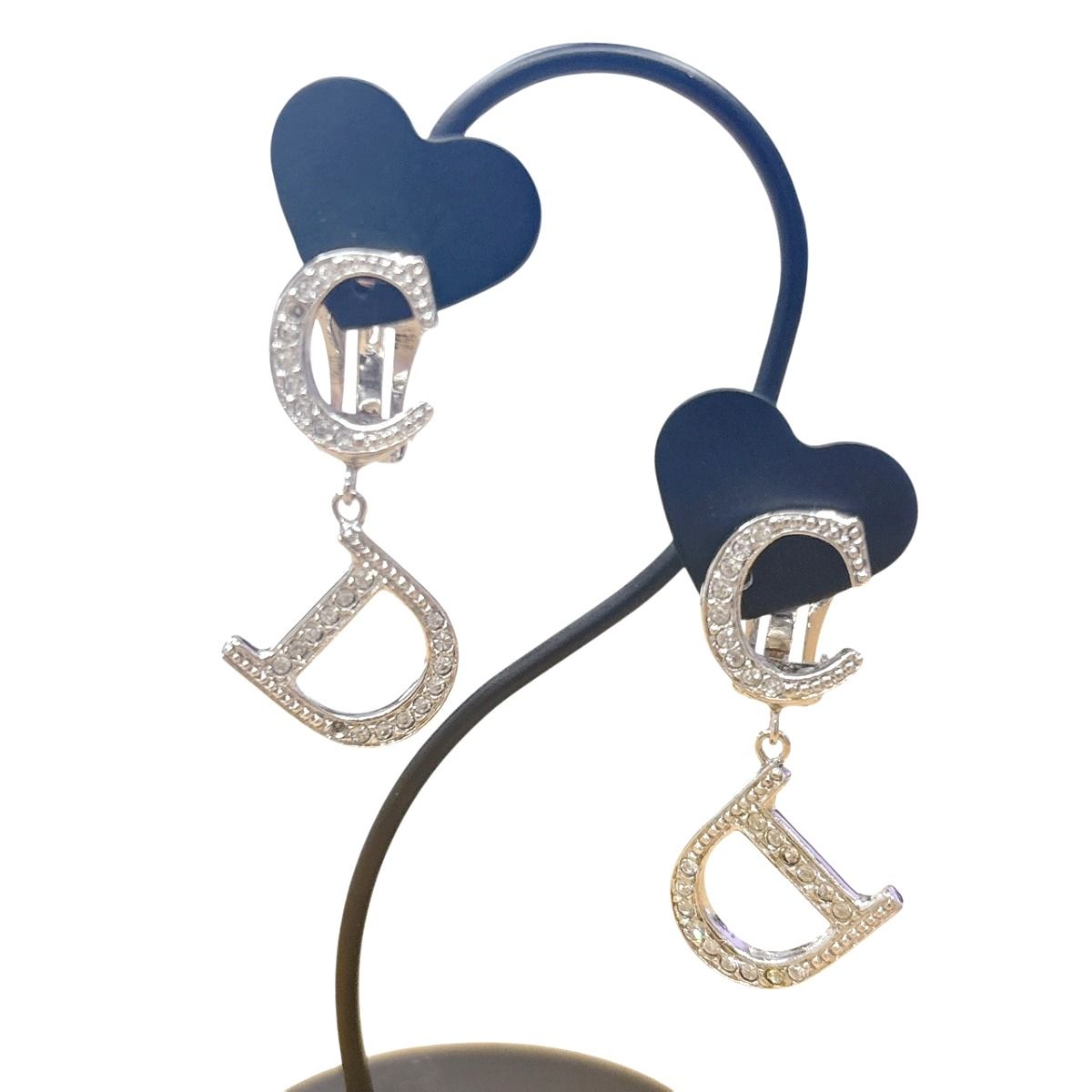 Dior CD Logo Earrings Rhinestone Silver