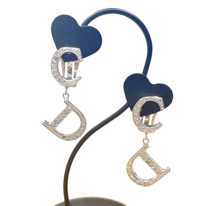 Dior CD Logo Earrings Rhinestone Silver
