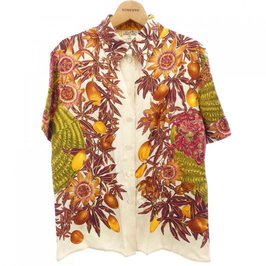Hermes Vintage Passiflores Twill Lane Short Sleeve Shirt