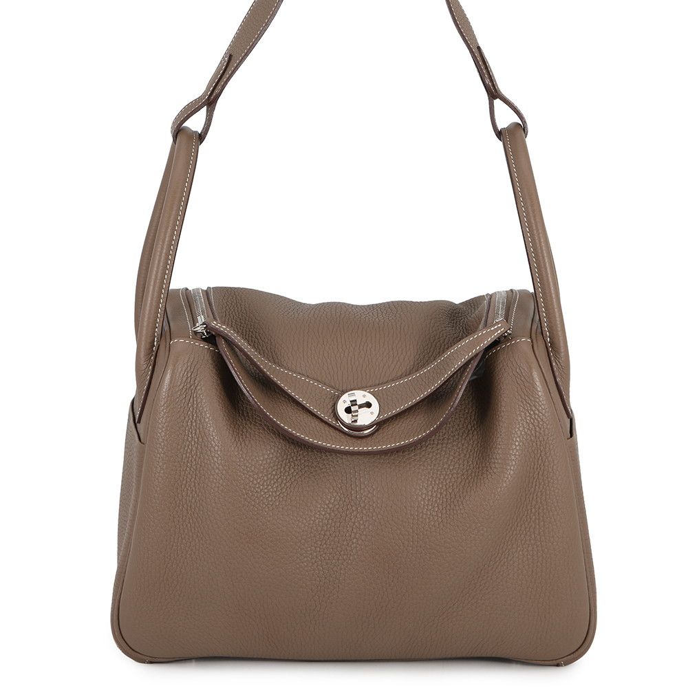 Hermes Handbag Lindy 30 Etoupe Silver Taurillon Clemence 2-Way