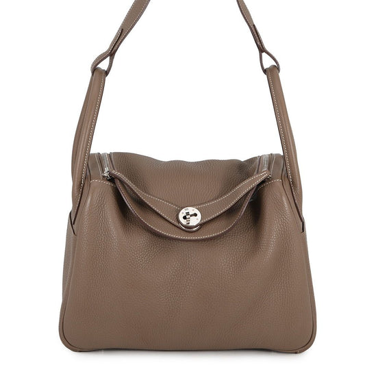 Hermes Handbag Lindy 30 Etoupe Silver Taurillon Clemence 2-Way