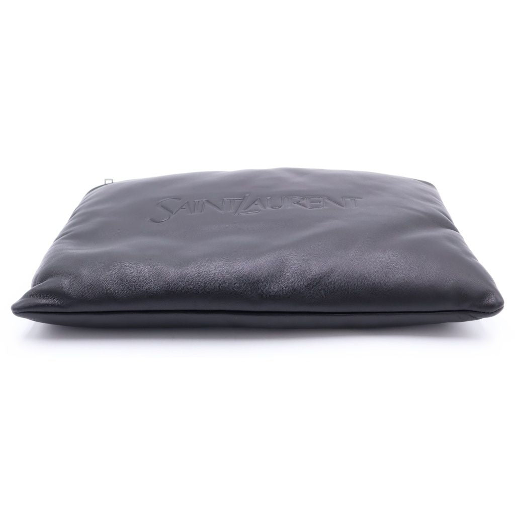 Saint Laurent Paris Puffy Pouch Clutch Large Leather Black — view 4