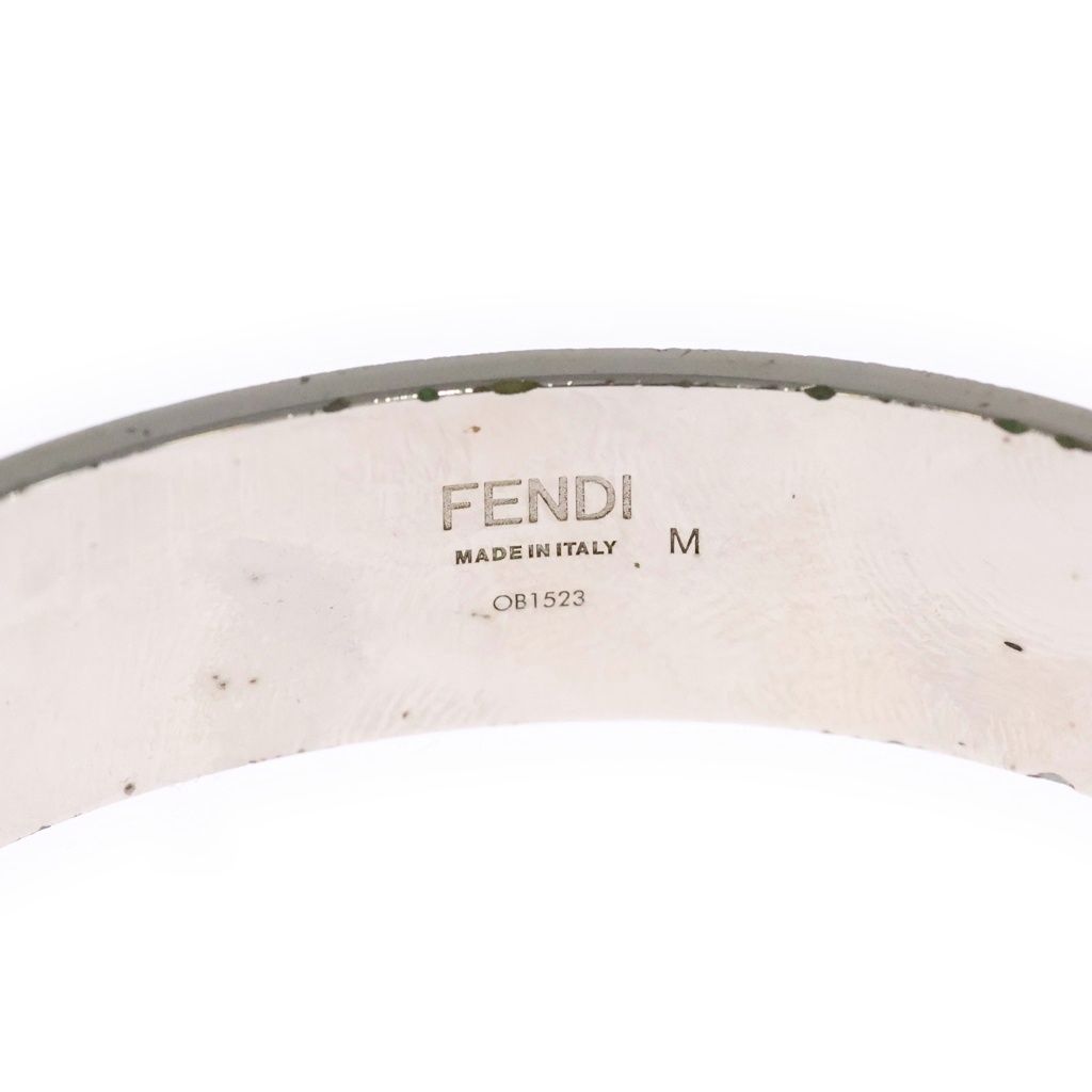 Fendi FF Logo Zucca Pattern Silver Bangle Bracelet — view 5