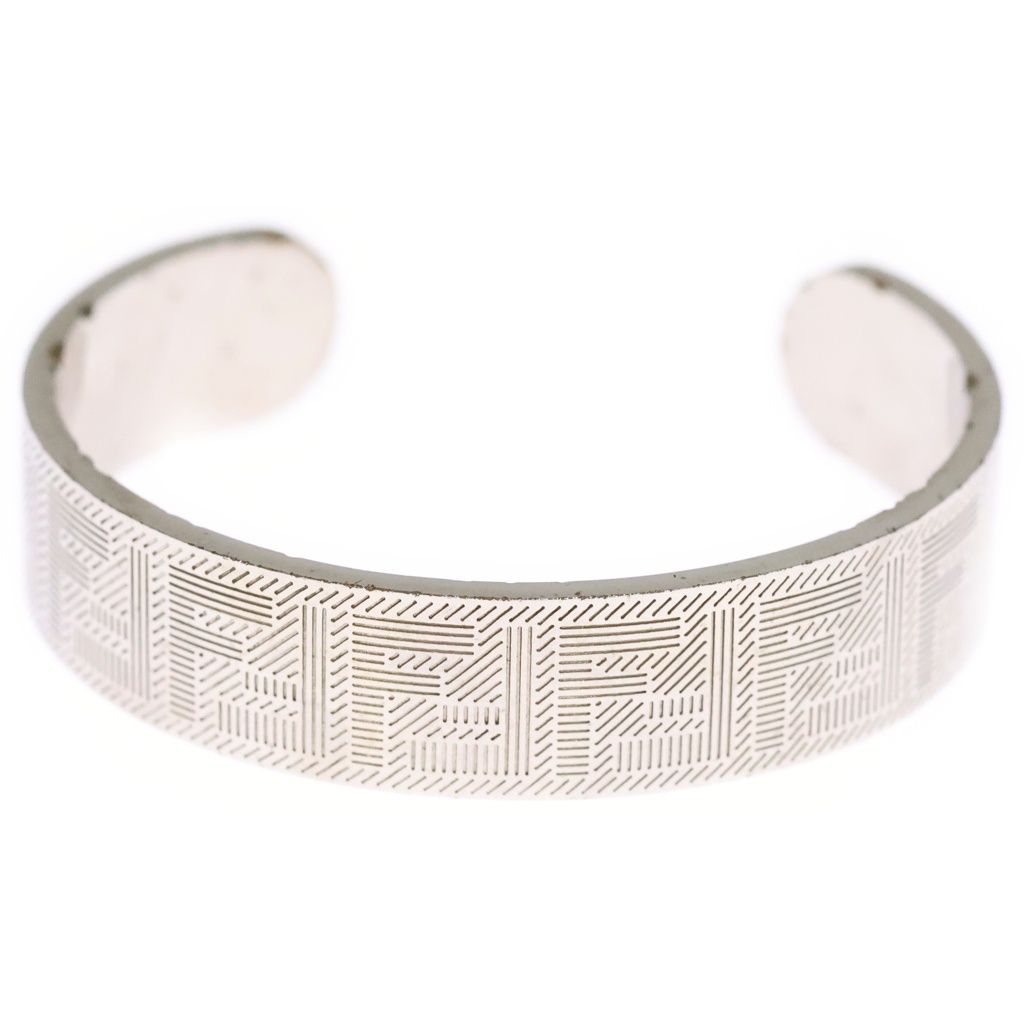 Fendi FF Logo Zucca Pattern Silver Bangle Bracelet