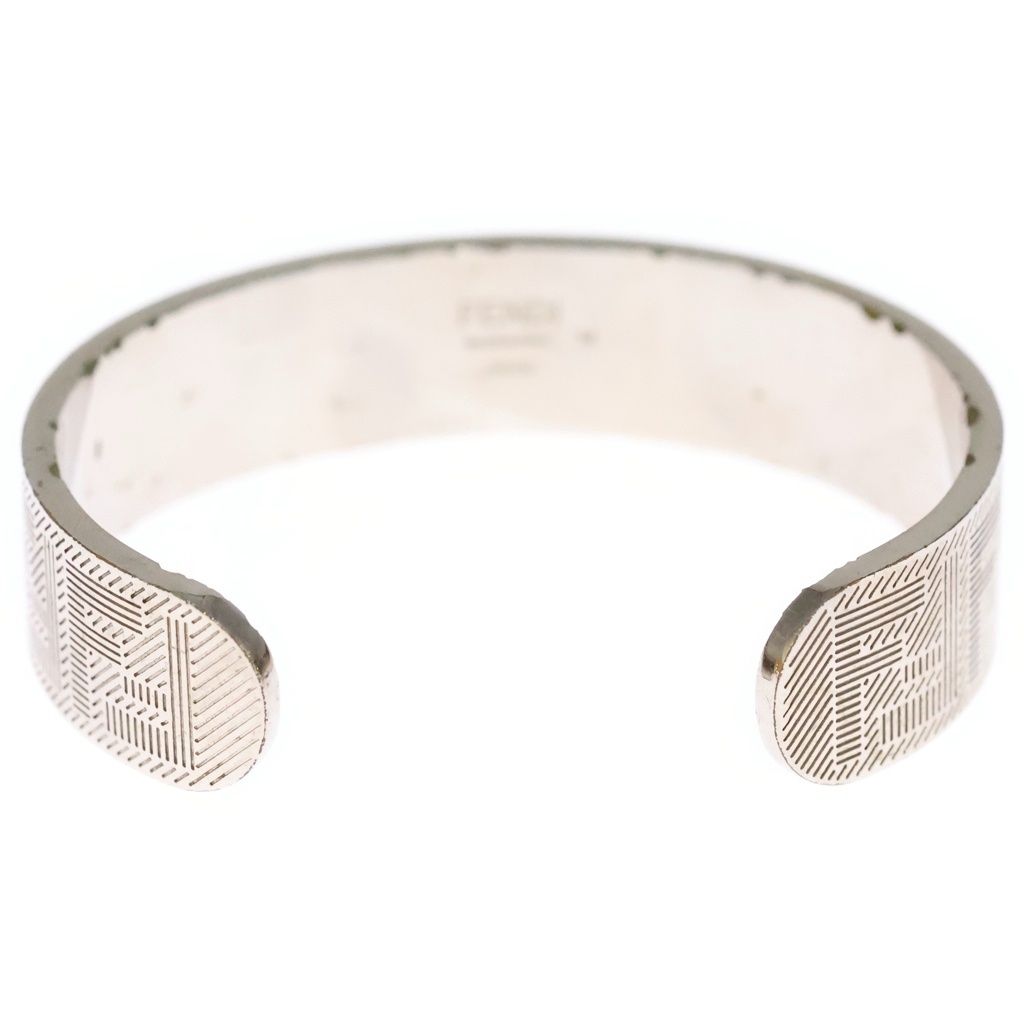 Fendi FF Logo Zucca Pattern Silver Bangle Bracelet — view 2