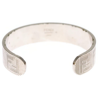 Fendi FF Logo Zucca Pattern Silver Bangle Bracelet — view 2