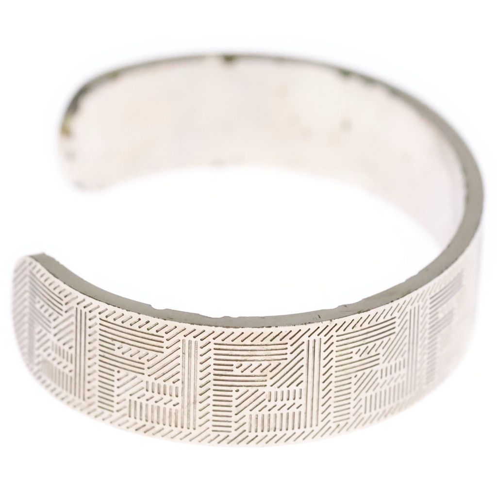 Fendi FF Logo Zucca Pattern Silver Bangle Bracelet — view 3