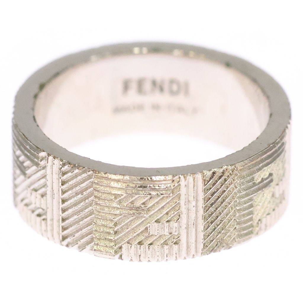 Fendi FF Logo Zucca Pattern Ring Silver