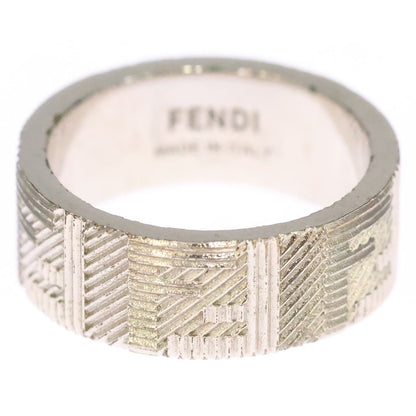 Fendi FF Logo Zucca Pattern Ring Silver