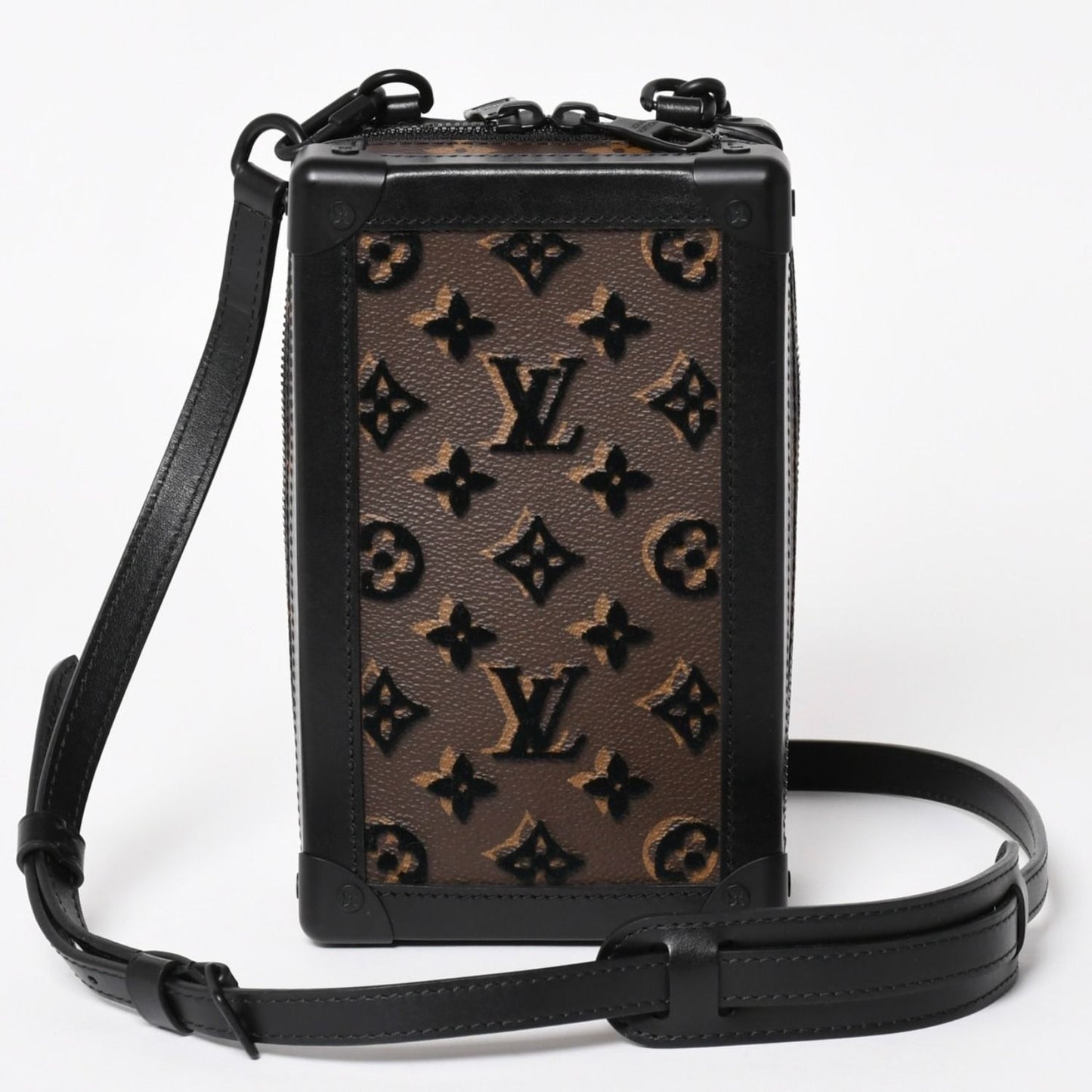 Louis Vuitton Monogram Tuffetage Vertical Soft Trunk Shoulder Bag Black Brown