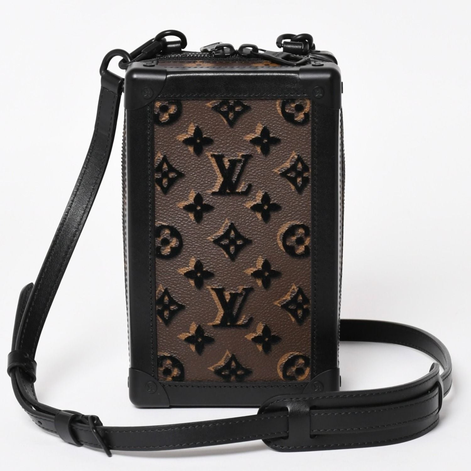 Louis Vuitton Monogram Tuffetage Vertical Soft Trunk Shoulder Bag Black Brown