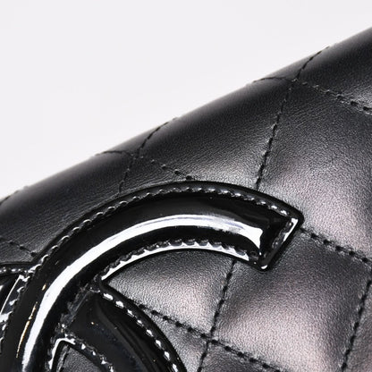 Chanel Cambon Line Chain Wallet Quilted Lambskin CC Logo Patent Black Pink — view 7