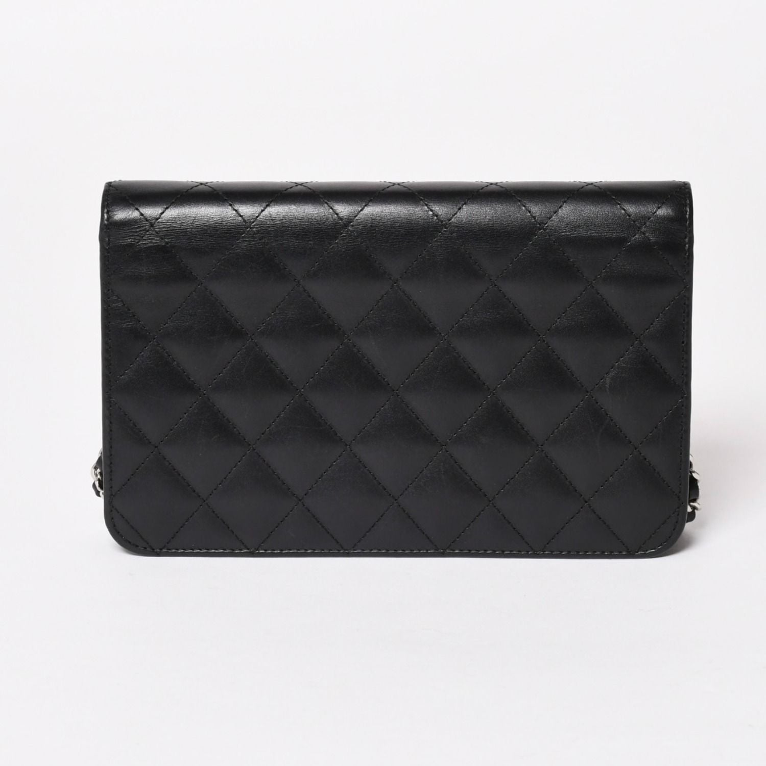 Chanel Cambon Line Chain Wallet Quilted Lambskin CC Logo Patent Black Pink — view 2