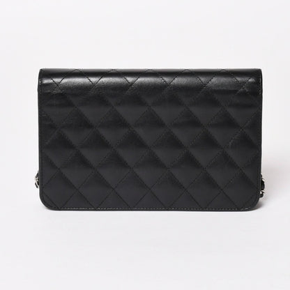 Chanel Cambon Line Chain Wallet Quilted Lambskin CC Logo Patent Black Pink — view 2
