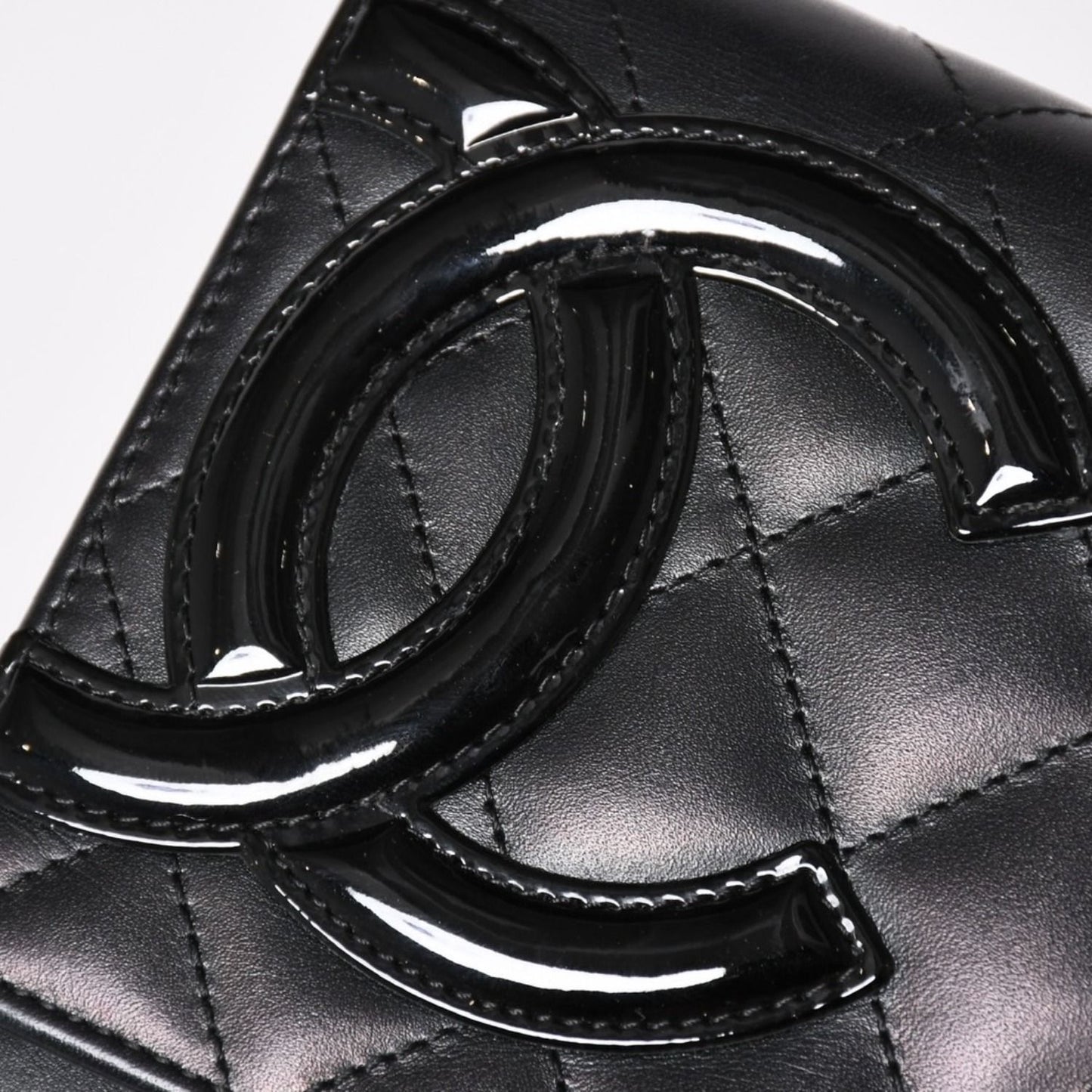 Chanel Cambon Line Chain Wallet Quilted Lambskin CC Logo Patent Black Pink — view 6