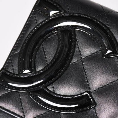 Chanel Cambon Line Chain Wallet Quilted Lambskin CC Logo Patent Black Pink — view 6