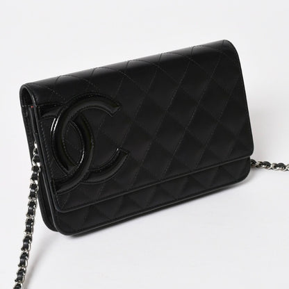 Chanel Cambon Line Chain Wallet Quilted Lambskin CC Logo Patent Black Pink — view 3