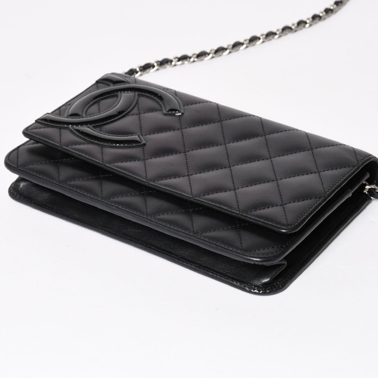 Chanel Cambon Line Chain Wallet Quilted Lambskin CC Logo Patent Black Pink — view 5