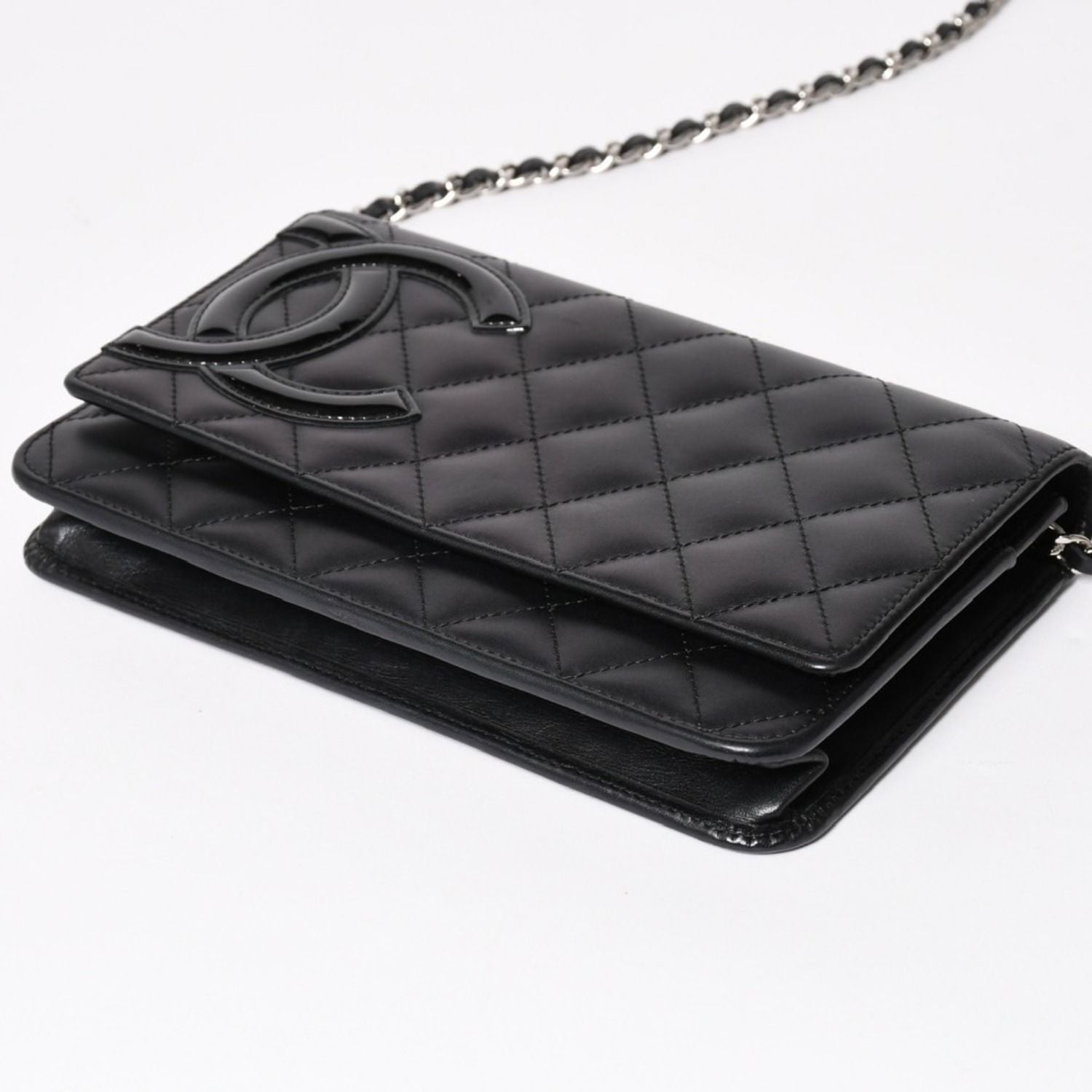Chanel Cambon Line Chain Wallet Quilted Lambskin CC Logo Patent Black Pink — view 5