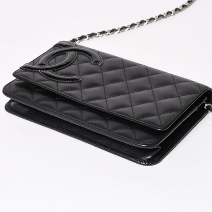 Chanel Cambon Line Chain Wallet Quilted Lambskin CC Logo Patent Black Pink — view 5