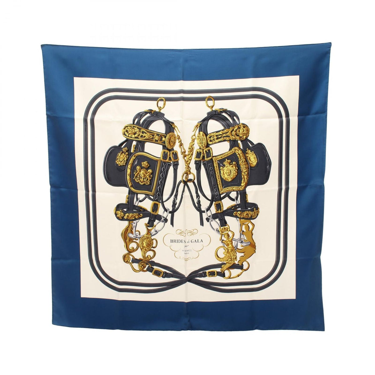 Hermes Scarf Carre 90 Brides de Gala Blue Silk