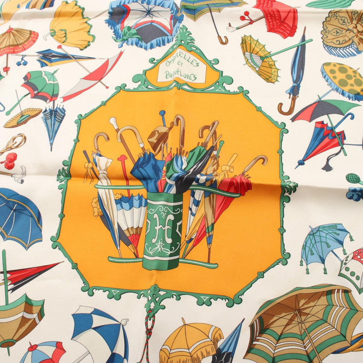 Hermes Scarf Carre 90 Ombrelles Et Parapluies Orange Silk — view 6