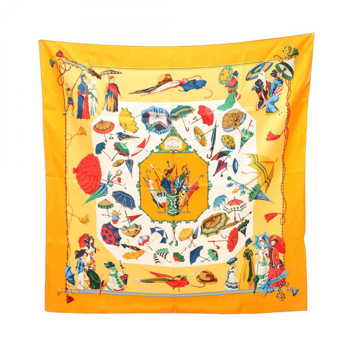 Hermes Scarf Carre 90 Ombrelles Et Parapluies Orange Silk