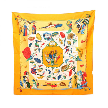 Hermes Scarf Carre 90 Ombrelles Et Parapluies Orange Silk